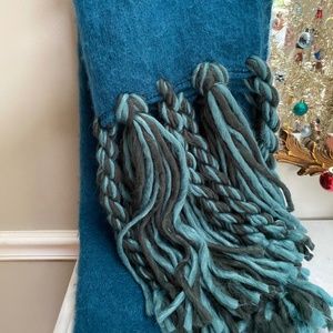 Anthropologie Teal Braided Fringe Scarf or Wrap, super soft, cozy, warm & long